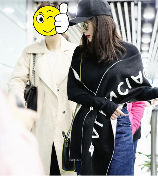 2018 autumn and winter star airport with the paragraph black letters fashion wild shawl dual-use cashmere cashmere tassel scarf 30*180cm