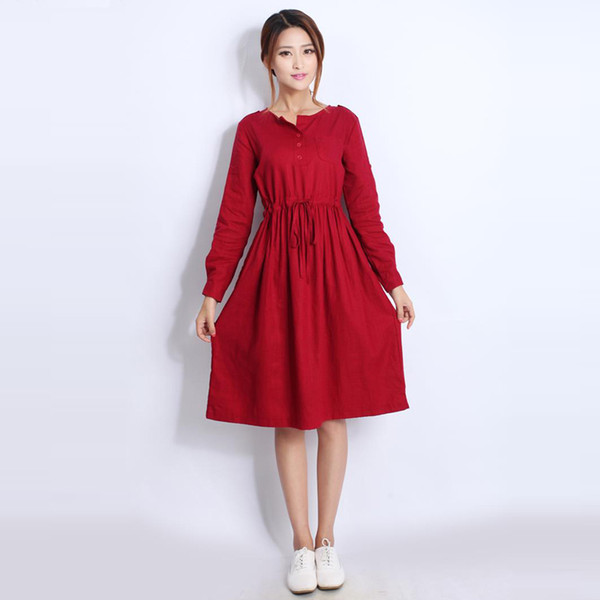 Quality Linen Maternity Dresses Autumn Long Sleeve Clothes for Pregnant Women Clothing for Pregnancy 2017 New Fashion