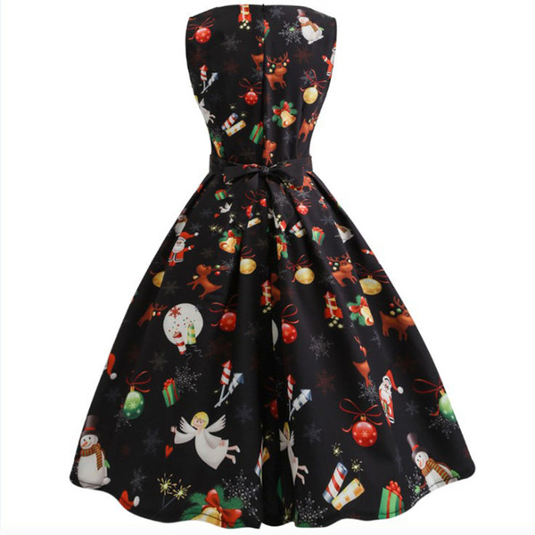 Printed Vintage Clothing Women 2017 floral printed Slim Dress Fashion Knee-length Sleeveless Dress Vestidos christmas dress