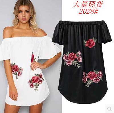 Pregnant Women's Clothing New Fashion Applique Embroidery Strapless Neck Dress Bottom Skirt Maternity Shoulderlee Asymmess A-Lintrical Dress