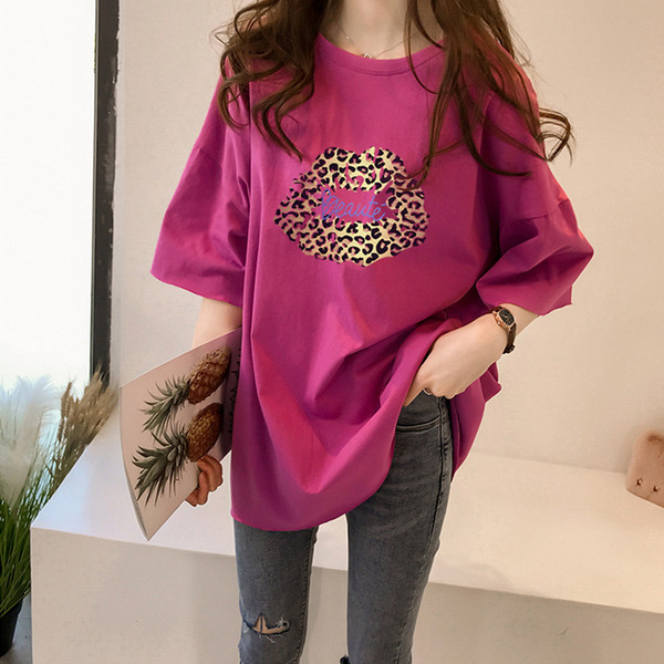 2019 Summer Maternity Clothing Loose Print T-shirt Pregnant Women Short-sleeved Leopard Printed Long Tee Lady Casual Cosmopolitan T-shirt