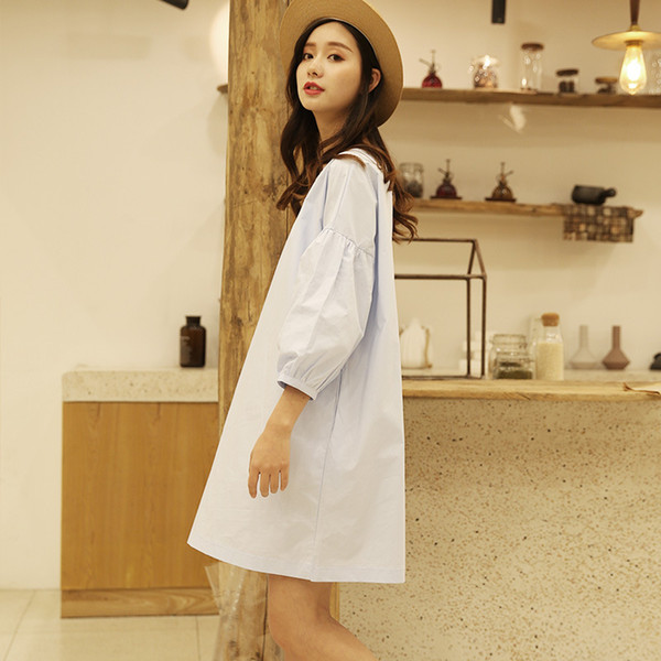 2019 Temperament Elegant Cotton Solid Color Loose Pregnant Women Large Size Shirt Dress One Piece Casual Pockets Maternity Dress