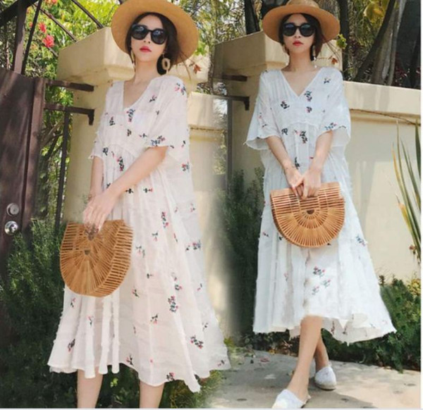Pregnant Women Summer Dress Loose Cotton and Linen V-Neck Maternity Clothing Long Beach Two-piece Suit Skirt A-Line Flora Printed Dresses