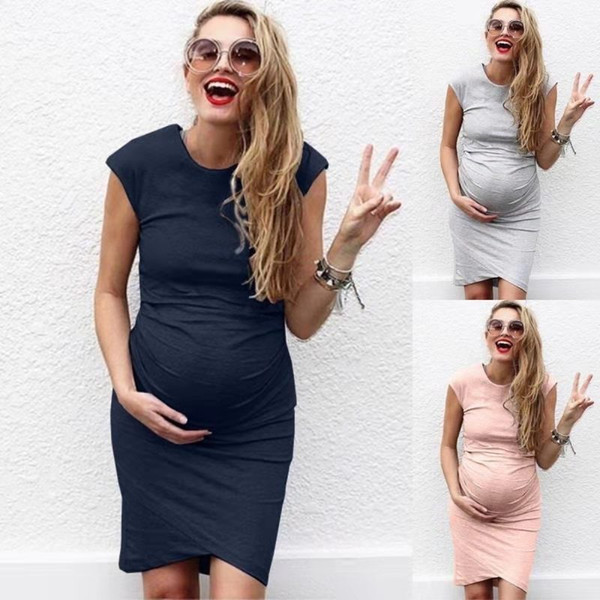 Loose Waist Large Size Sexy Pregnant Women Dress Casual Maternity Cloth Plus Size Dresses Asymmetrical Straight Split Mid-length Skir