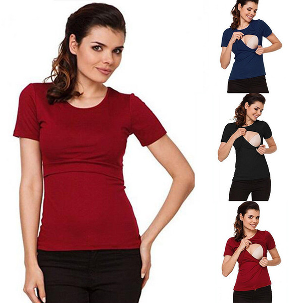 fashion multi-functional nursing wear Lactation clothes women loose short sleeve tee and top maternity cloth