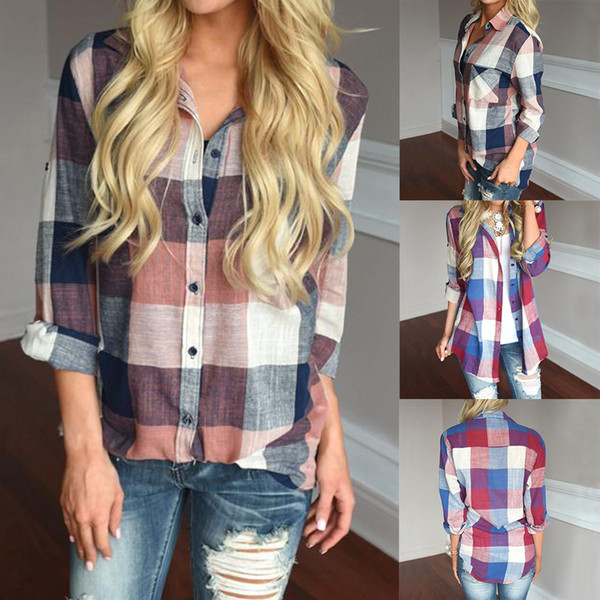 Large Size Pregnant Women Shirts Lapel Casual Long-sleeved Classic Plaid Print Women's Blouses Maternity Top Single-breasted Blouse