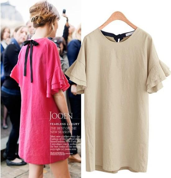 New Large Size Women's Solid Color Flying Sleeves Maternity Short-sleeved Casual Straight Dress Linen Cotton Cap Sleeve Skirt