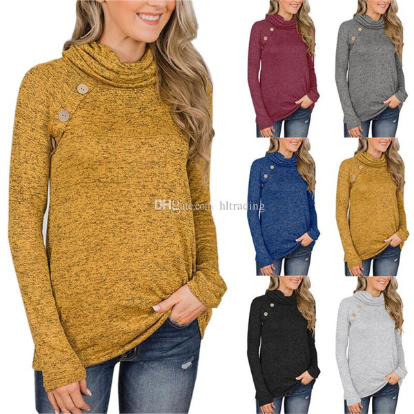 Women Button Sweater T shirts 2019 spring autumn Pleated High Round Pullovers women Tees fashion Maternity Tops Plus Size S-2XL C5716