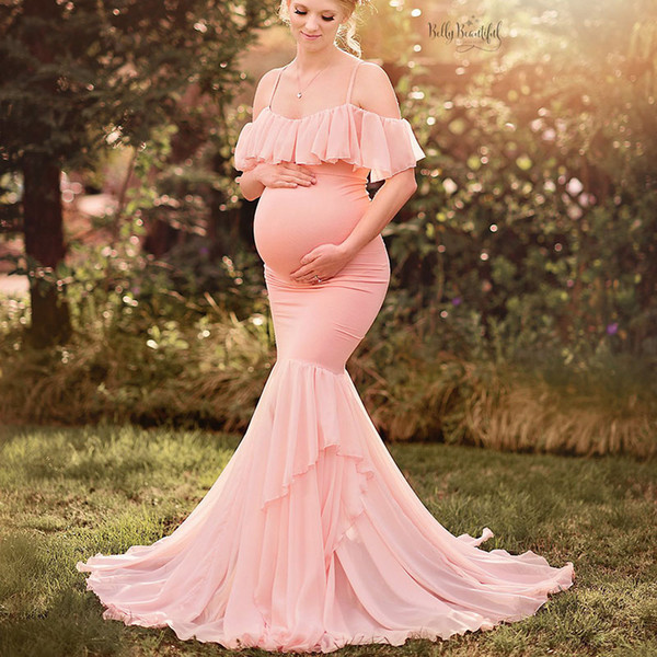 Maternity Dresses For Photo Shoot Maternity Photography Props Pregnancy Off Shoulder Ruffles Maxi Dresses Gown Pregnant Clothes