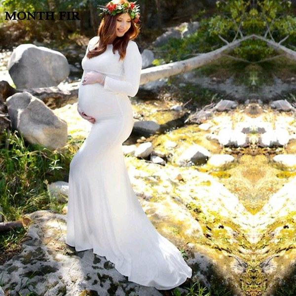 Maternity Photography Props Dresses Cotton Long Sleeve Pregnancy Gown Dress Mermaid Style Baby Shower Pregnancy Plus Size Dress