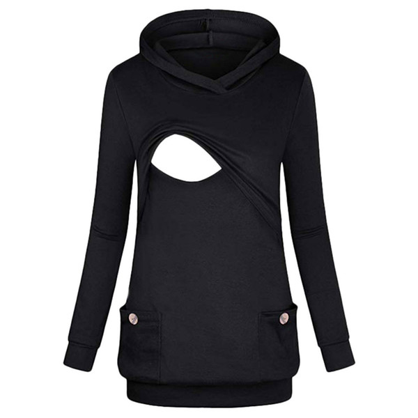 KLV Sweatshirt For Women Nursing Hoodie Long Sleeves Striped Tops Breastfeeding Hoodie Sweatshirt #6-7