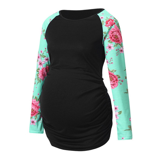 Women's Pregnancy Long Sleeve Floral Splicing T-shirt Tops Maternity Clothes pregnant breastfeeding maternity ropa D4