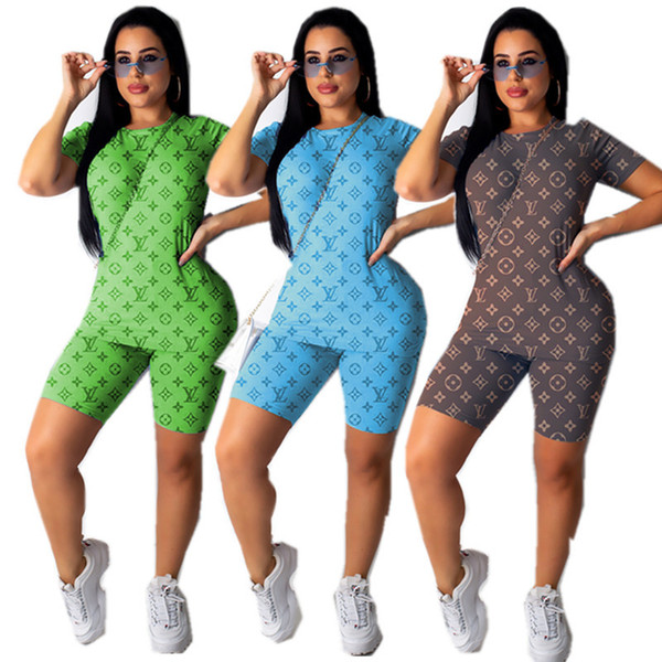 Fashion Print Women Tracksuit Shorts High Quality Short Sleeve T Shirt Tops + Shorts Two Piece Set Summer T-shirts Popular Casual Clothings