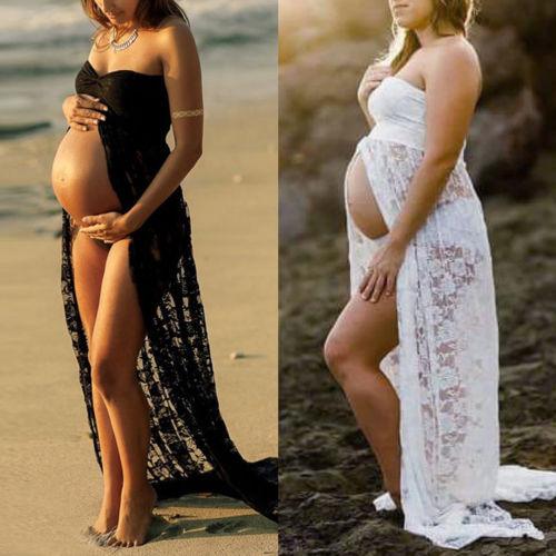 NEW Maternity Photography Props Lace Stretchy Pregnancy Long Maternity Dress for Photo Shoot Maxi Strapless Dresses