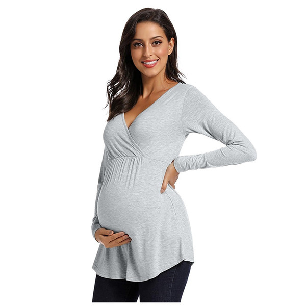 Autumn Long Sleeve Pregnancy Maternity Clothes V-Neck Moms Breast feeding Tops For Pregnant Women Nursing Top Maternity shirt