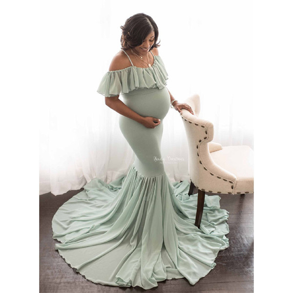 Long Maternity Photography Props Dresses For Pregnant Women Clothes Maternity Dresses For Photo Shoot Pregnancy Dress Maxi Gown Y190522