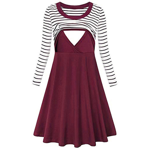 Maternity Dresses Women's Stripe Long Sleeve Flare Maternity Breastfeeding Nursing Dress Zwangerschapsjurk Pregnancy Dress