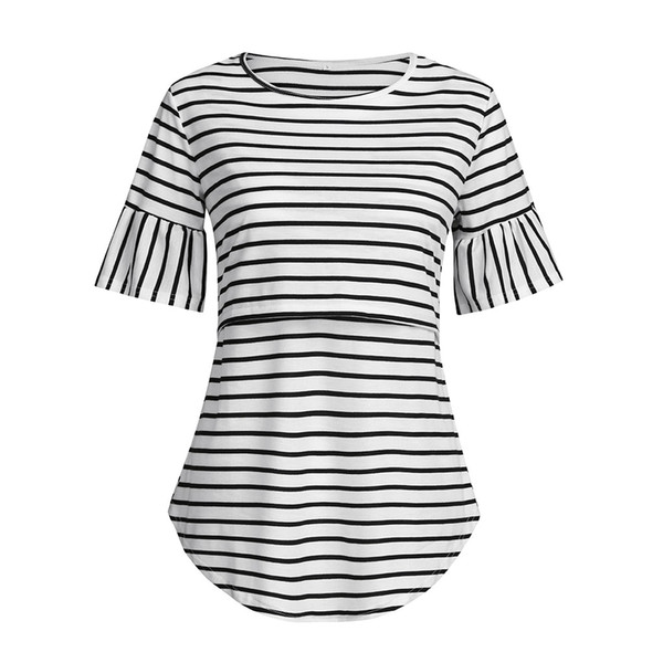 Maternity Clothes Women's Short Sleeve Nursing Striped Tops for Breastfeeding Blouse Shirt Pregnant Clothes Summer Maternity Top