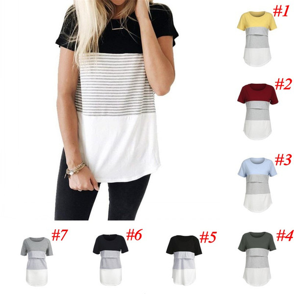 Maternity Striped Tees Nursing Tops Short Long Sleeve Round Neck Blouses Shirts Breastfeeding T Shirt Clothes Casual Maternity Clothings