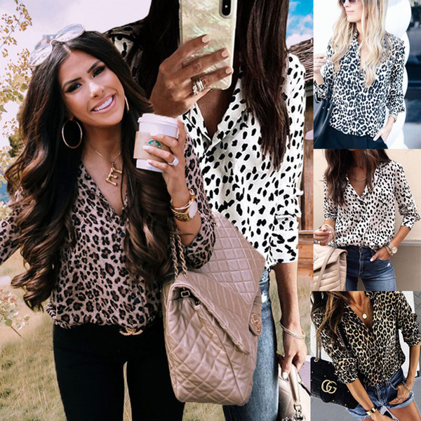 Women Leopard Print Shirts Long Sleeve Turn-down Collar Autumn T-Shirt Womens Designer Clothing Lady Casual Shirt 07