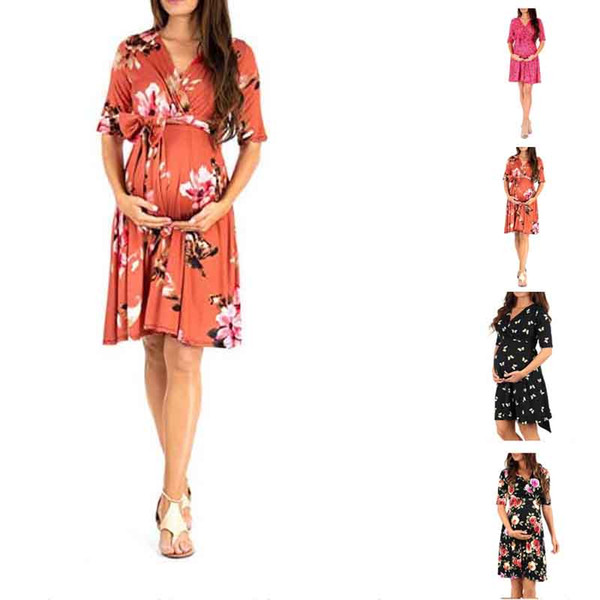 2019good quality Women's Maternity Bohemian Summer Dress Floral Print Sleeveless V-Neck Loose Sweet Ankle-length Dress Pregnant Sundress C51