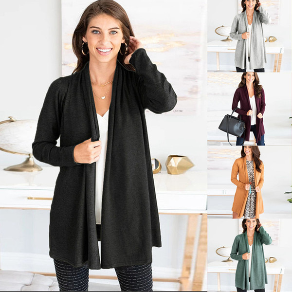 Women Pure Long Sleeve Cardigan Coat Casual Sweater Autumn Fashion Knitted Cardigan Outerwear Girls Tops LJJA3523-13