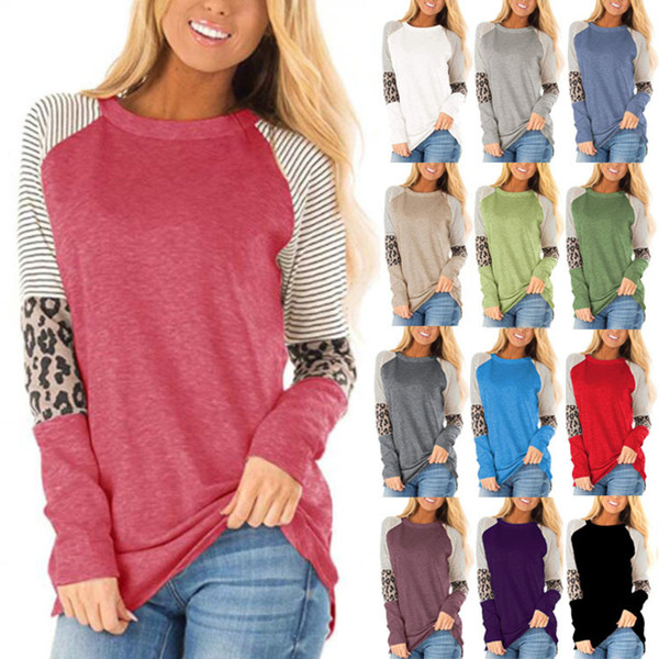 16 Colors Maternity Tees Leopard Striped patchwork T-shirt for Mom Long Sleeves Round Collar Long Tops Maternity Clothing M867