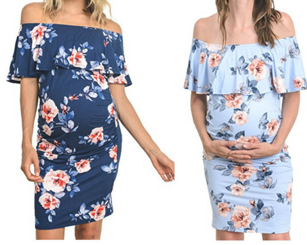 Summer pregnant women dress flower fashion 2019 ladies print no One word collar new wear 1AR510DS-11R