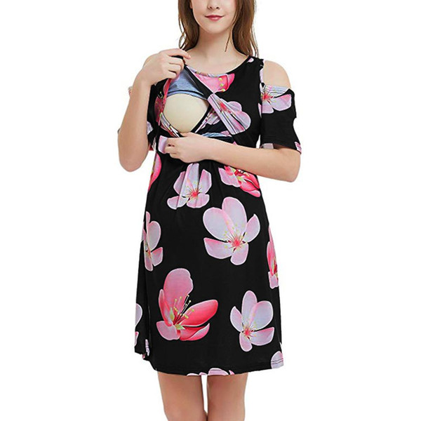 2019 Summer Women's Casual Short Sleeve Maternity Nursing Floral Printing Breastfeeding Dresses sukienka ciazowa