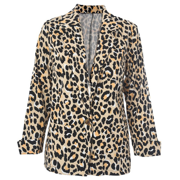 Women Fashion Leopard Print Blazer Coat Cardigan Ladies Casual Trench Coats Jacket Outwear Tops Plus Size