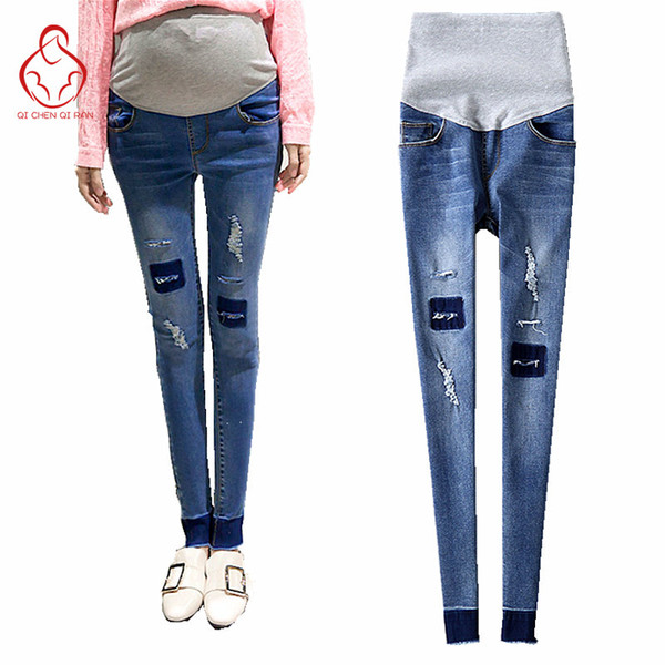 2017 Spring New Jeans Pregnant woman Slim Fashion Hole Maternity Pants Maternity Clothing Jeans Pregnant Clothing