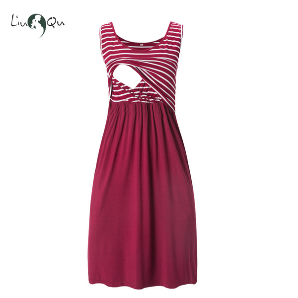 Liu & Qu Women's Sleeveless Nursing Dress Stripe Maternity Dress Breastfeeding Pregnancy Clothes Pregnant Women Dresses Soft Y190522