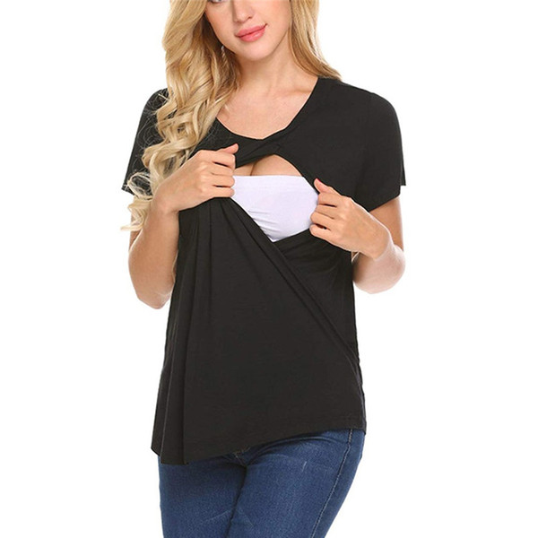 Women Maternity Pregnancy Folding Nursing Baby Breastfeeding T-shirt Tops nursing top Pregnant Women breastfeeding E1