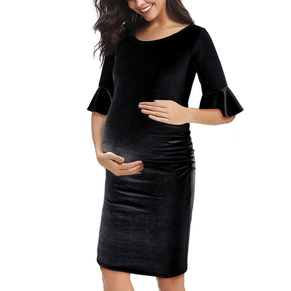 maternity dresses for pregnant women Mom Maternity Pregnancy Dress Ruched Solid Dresses pregnant clothes Women Dress