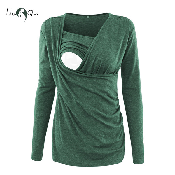 Nursing Tops Maternity Winter Clothes Long Sleeve T Shirt Breastfeeding Top Pregnancy Clothes Women Blouse Plus Size Green Pink