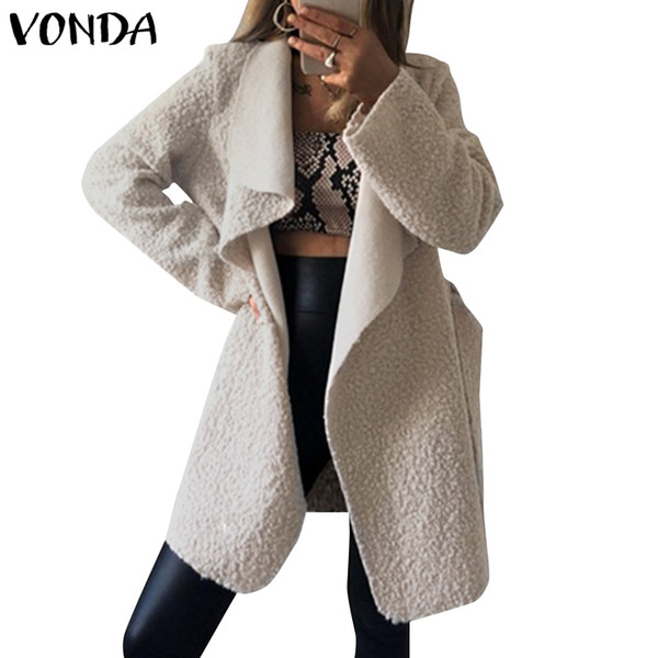 VONDA 2019 Elegant Long Pregnancy Coat Lapel Belted Jackets Solid Color Coats Maternity Outerwear Loose Streetwear 5XL Tunics