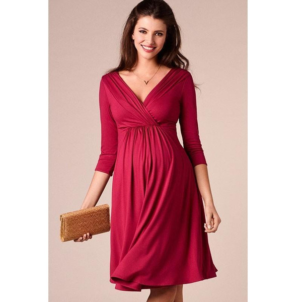 ENXI Christmas Pregnant Women Evening Party Dress Elegant Summer Lady Dress Maternity Clothes Plus Size V-Neck Maternity Dresses