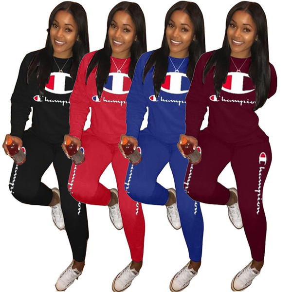 Women Champion tracksuit Set Sportswear Long Sleeve designer t shirts Top + Pants Two-Piece suit fashion brand womens outfits clothing A3207