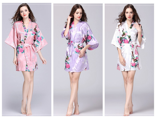 Floral Kimono pajams summer girls lady nightdress 12 styles silk sleepwear women night gown V-neck pjms