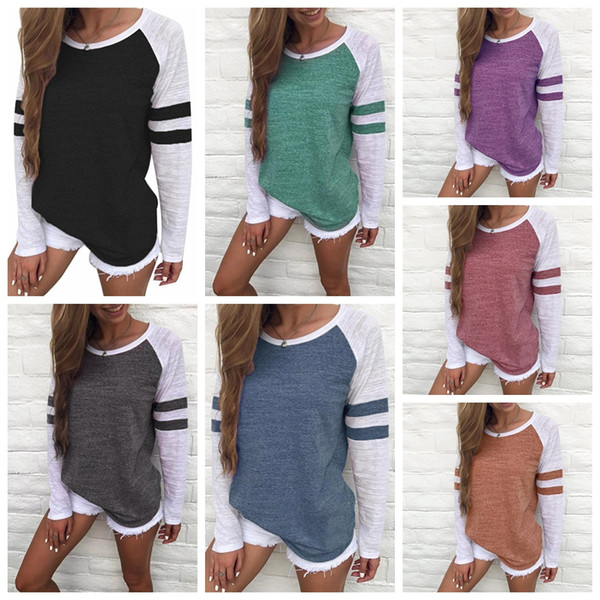 Women Striped Splicing Baseball Tshirt Spring Fashion O Neck Long Sleeve Top Tee All Matched T Shirt Maternity Tops tee Plus Size 5XL