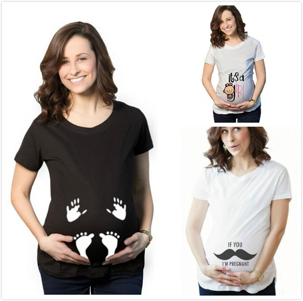 Pregnant T shirts Maternity White Tees Tops Women clothing Letters Geometric Simple All-matched 2019 Summer wholesale