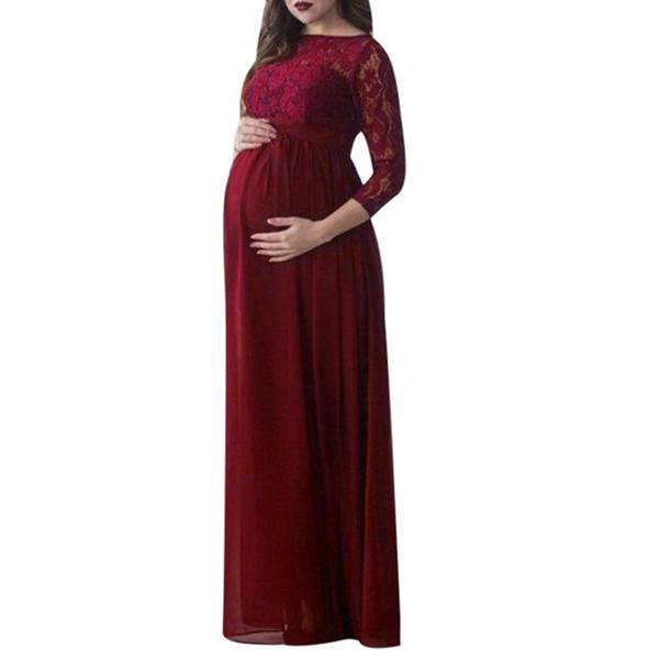 Fashion Womens dresses Pregnants Long Sleeves Lace dress Photography Props Long Maxi Maternity Dress vestidos vetement femme