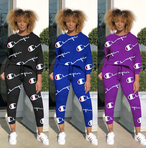 Fashion Plus Size Champion Brand Women Tracksuits Ladies Luxus T Shirt Pants 2 Piece Set Tracksuit Sportswear Women Autumn Outfits A18121301