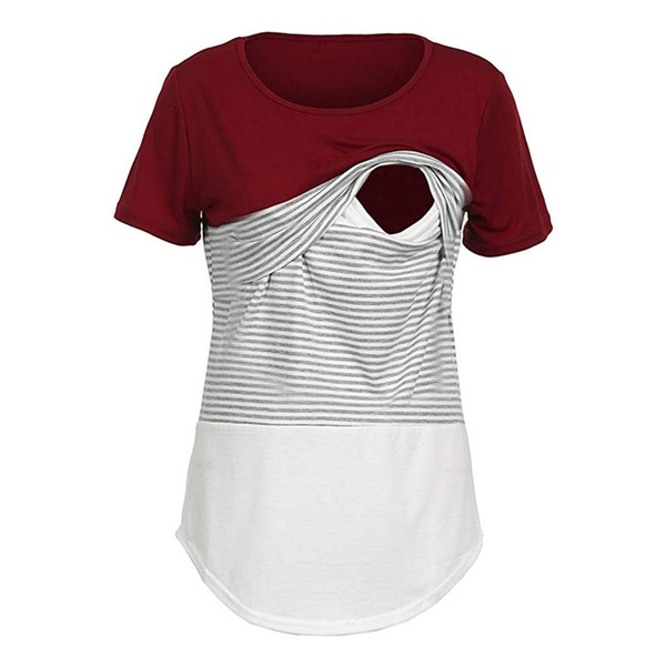 Women Pregnancy Clothes Maternity Clothing Breastfeeding Tee Nursing Tops Striped Short Sleeve T-shirt#40py