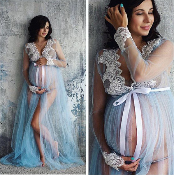 New Women Pregnant Maternity Gown Photography Props Costume Lace Long Maxi Dress Women