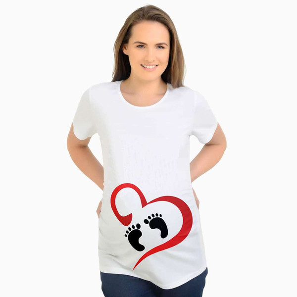 Fashion Tops for Pregnant Women Short Sleeve Maternity Tops with Print Footprint Tees Funny Pregnancy T-shirts Plus Size Y028