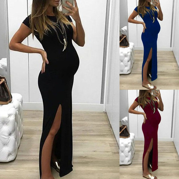 New Maternity Dress Women's one-piece Round Neck Short-sleeved Split dresses OL dresses