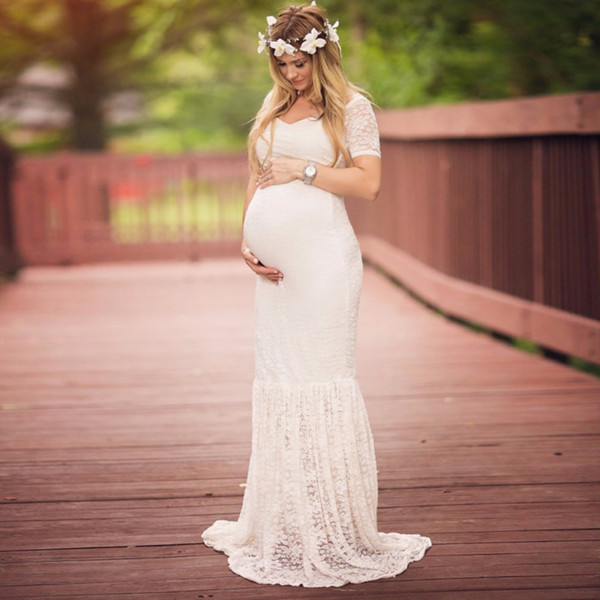 Lace Maternity Dress Gown Wedding Party trumpet Dresses Pregnant Women Long Maxi V Neck Lace Dress Maternity mermaid dresses