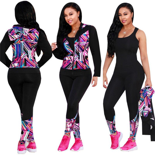 Women Fashion Tracksuits Long Sleeve Coat Jacket Tops+ Panst Leggings 2pcs Set Outfit Patchwork Sportswears Sweat Suits Plus Size Clothes