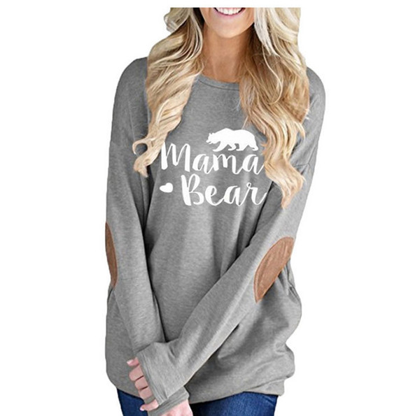 Mama Bear Graphic T shirts for Fall Patched Monogram Pullovers for Moms New Mama Shirts Plus Size S-2XL